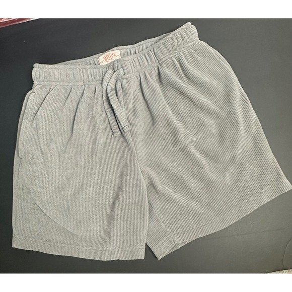 Negative Space Pants - Negative Space Womens Grey Ribbed Knit Drawstring Lounge Shorts Size Medium